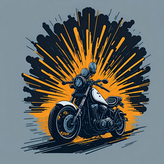 Artwork of t-shirt graphic design, flat design of one retro , motorcycle , colorful shades, highly detailed