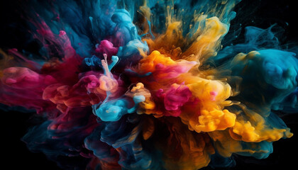 Fototapeta na wymiar Exploding colors create abstract underwater galaxy motion generated by AI