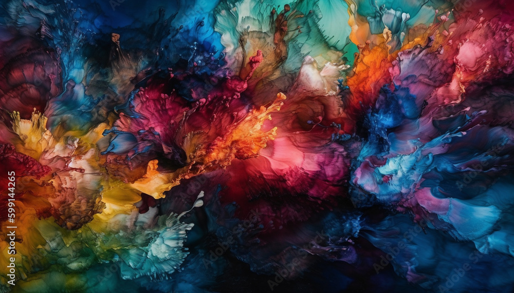 Poster vibrant colors exploding in a chaotic wave generated by ai