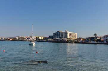 scenic view of Ilica Marina from Yildizburnu esplanade (Cesme, Izmir province, Turkey)