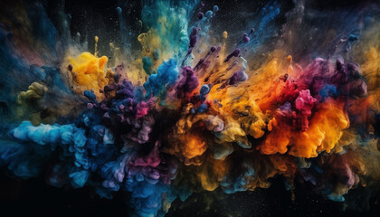 Naklejka na ściany i meble Vibrant colors exploding in a futuristic galaxy generated by AI