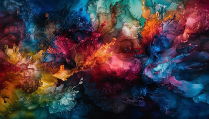 Vibrant colors exploding in a chaotic wave generated by AI