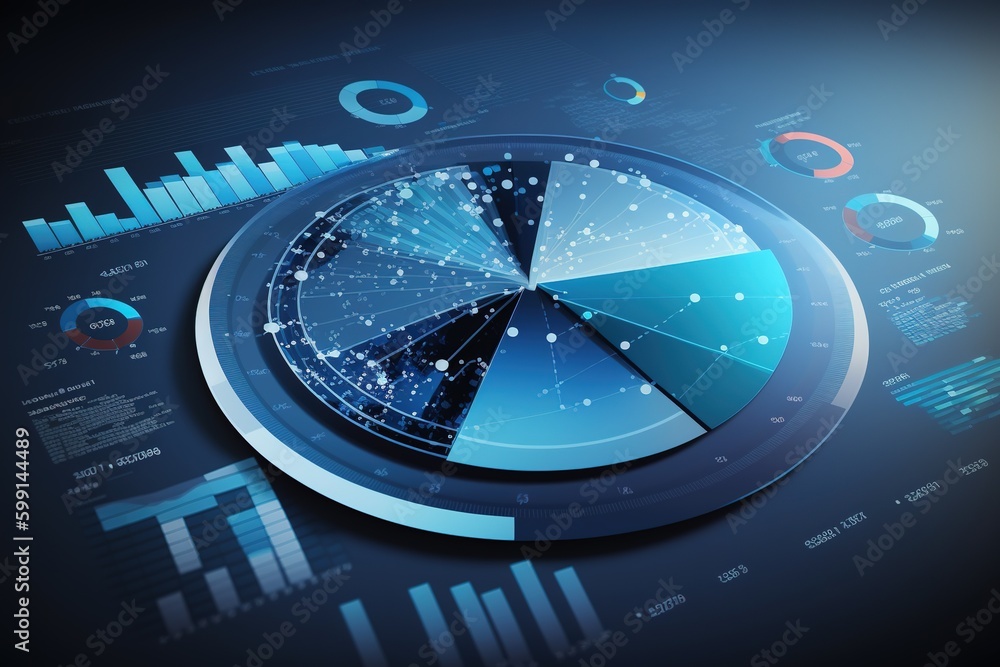 Poster business data analysis and analytics on the disk data circle graph. generative ai image.