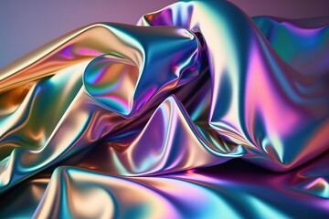 Fototapeta na wymiar Holographic iridescent satin foil background. Generative AI image,