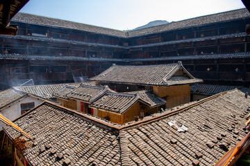 Fototapeta na wymiar Picture Inside of a Tulou. Photo inside of the Chuxi tulou cluster, Fujian, China. Translation from the Chinese 