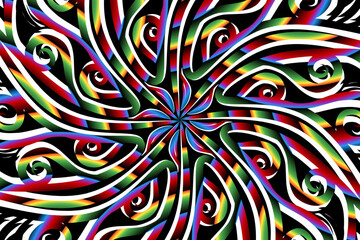 luxurious paper cut design colourful rainbow flowers line art pattern of indonesian culture traditional  batik ethnic dayak for textile or fashion
