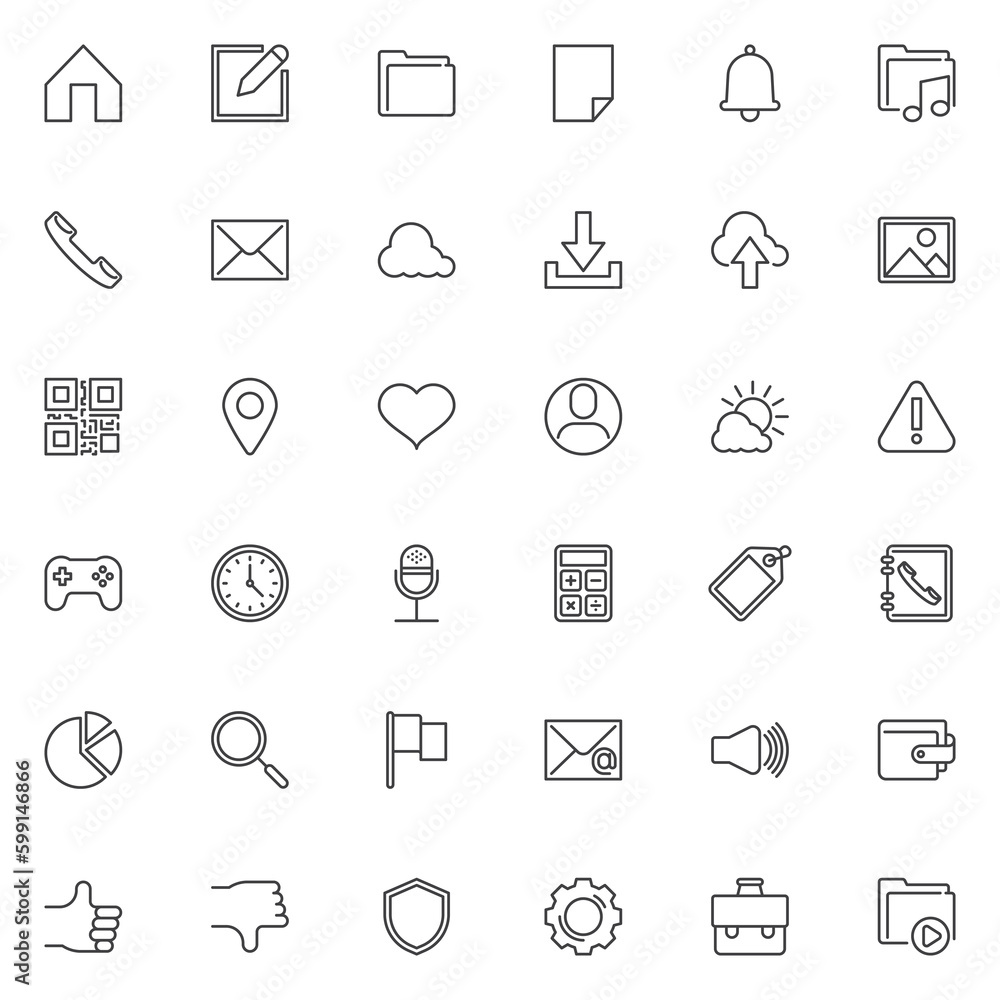 Poster ui ux line icons set