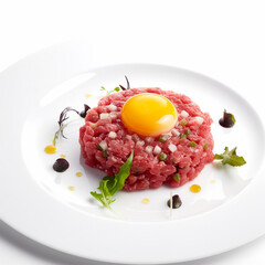 A meat dish with an egg