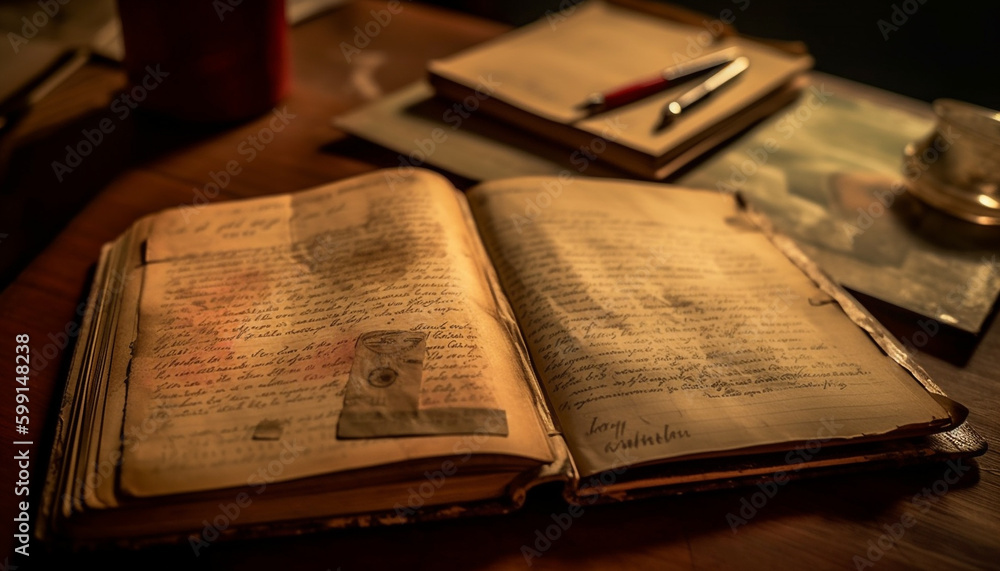 Poster antique religious text on table for studying generated by ai