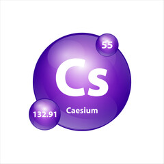 Caesium (Cs) icon structure chemical element round shape circle purple. 3D Illustration vector. Chemical element of periodic table Sign with atomic number. Study in science for education.