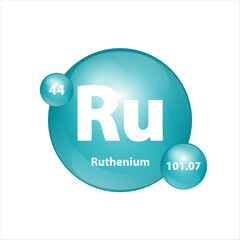 Ruthenium (Ru) icon structure chemical element round shape circle green dark. Chemical element of periodic table Sign with atomic number. Study in science for education. 3D Illustration vector.
