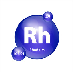 Rhodium (Rh) icon structure chemical element round shape circle blue dark 3D Illustration vector. Chemical element of periodic table Sign with atomic number. Study in science for education.	