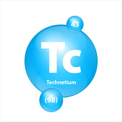 Technetium (Tc) icon structure chemical element round shape circle light blue. Chemical element of periodic table Sign with atomic number. Study in science for education. 3D Illustration vector.