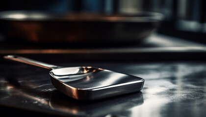 Obraz premium Fresh meal preparation with shiny steel utensils generated by AI