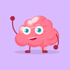 Brain cartoon character vector illustration isolated on light purple background