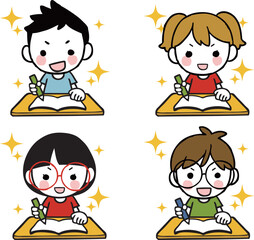 勉強にやる気をだす子供のイラストセット