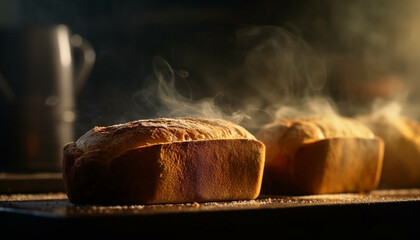 Freshly baked bread, grilled to perfection outdoors generated by AI