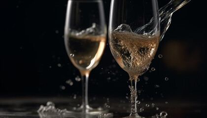 Luxury champagne splashing in crystal flute glass generated by AI