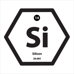 Icon structure silicon (Si) chemical element icon hexagon shape black border white background. Cesium is a chemical element with atomic number and symbol. Study in science for education.	