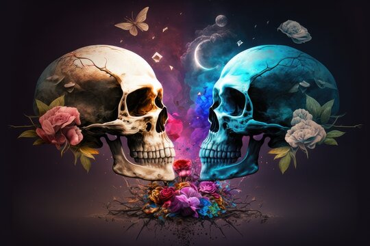 Skulls oposite facing design background 