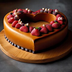 Heart chocolate cake with strawberries 