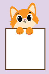 Vector cute orange cat holding blank text board cartoon