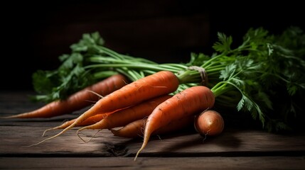Beautiful composition of carrots only from the field on the table with a black background