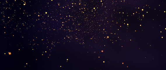 Banner gold particles abstract background with shining golden Floating Dust Particles Flare on gradient Background. Futuristic glittering in space.