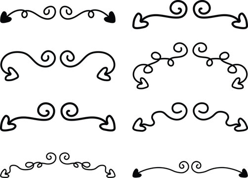set of elements. Set of hand-drawn calligraphic decorative borders. Vector illustration on white background.