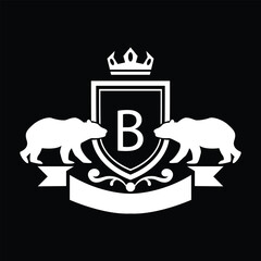 Modern Bear Badges Heraldic Logo, with letter B.