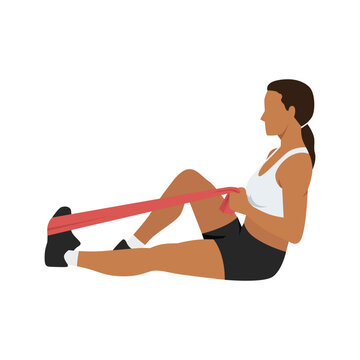 Woman doing resistance band calf stretch. Flat vector illustration isolated on white background