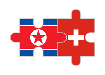 Fototapeta premium puzzle pieces of north korea and switzerland flags. vector illustration isolated on white background
