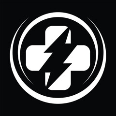 Cross Sign with medical logo health icon design and lightning logo vector illustration graphic design. Flat Vector Logo Design Template Element