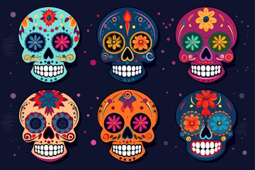 dia de muertos skulls collection flat design, dia de muertos skulls pattern 