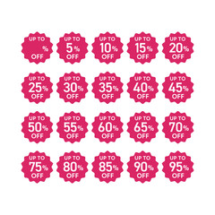 割引セールアイコン集 - 10%OFFから90%OFFまでのお得なプロモーションバーゲンデザイン素材