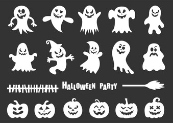 Halloween pumpkin and ghost silhouette set vector illustration