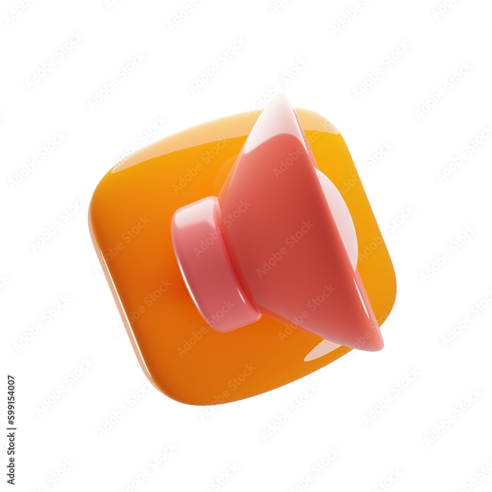 Poster glossy sound button icon on 3d rendering. 3d illustration