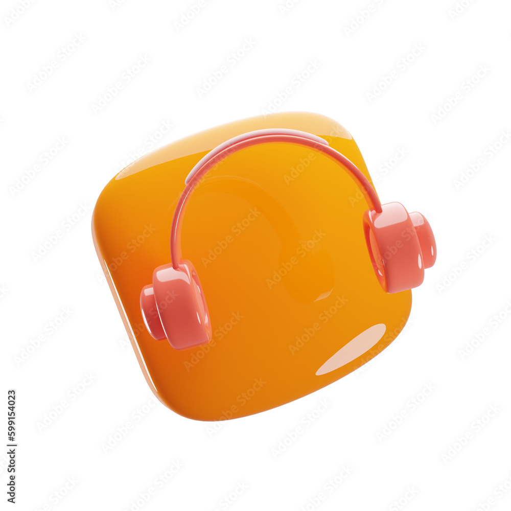 Poster glossy audio headphone button icon on 3d rendering. button icon concept. 3d illustration