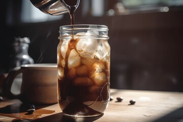 illustration of iced cold brew coffee. Generative AI - obrazy, fototapety, plakaty