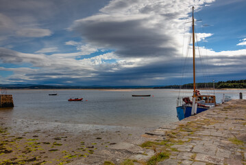 In the small port in Findhorn at sunset, Scotland.