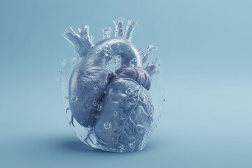 Abstract human heart made from water. Copy space and pastel soft colors. Generative AI