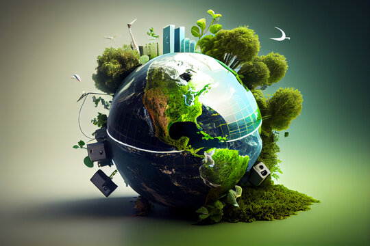 A green globe with the trees and ecology concept a nice world earth and water day concept