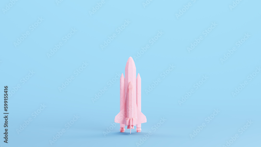 Poster pink retro space shuttle low poly rocket launch rocket boosters science space flight blue kitsch bac
