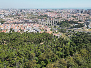 Fototapeta na wymiar Beautiful aerial view to green park and old historic aqueduct