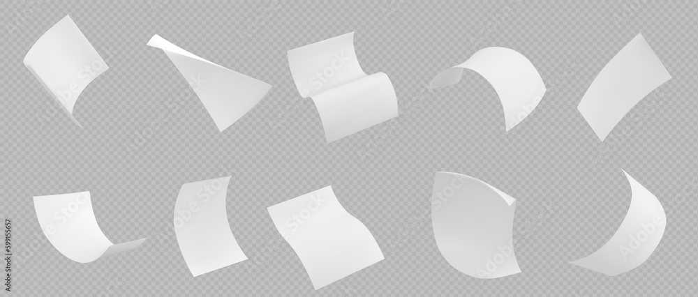 Poster 3d isolated fly white paper sheet. fall document page on transparent background in vector. realistic