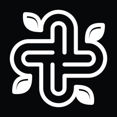 Solomon knot with leafs  icon vector, cross logo design
