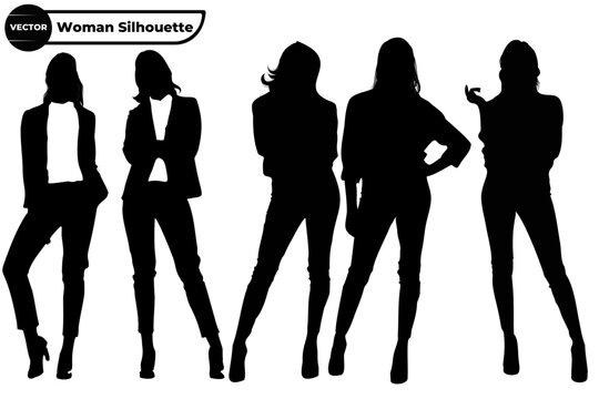 Large Collection of Business Woman Silhouette in a business suit standing with different poses	

