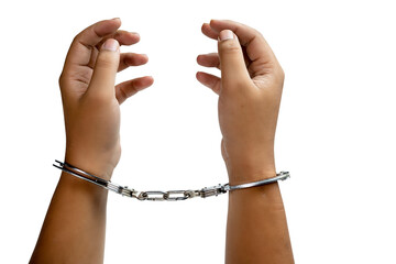 Arrested man with a handcuff on his hand