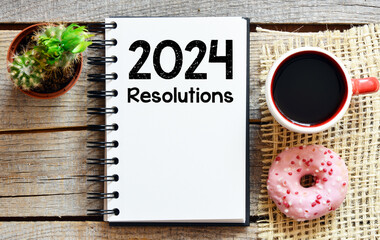2024 resolutions in an office notebook.