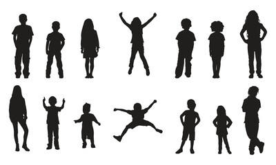 Set of kids boy and girl silhouette isolated on white background. Vector illustration.